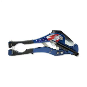 A pair of blue and white scissors with an american flag design.